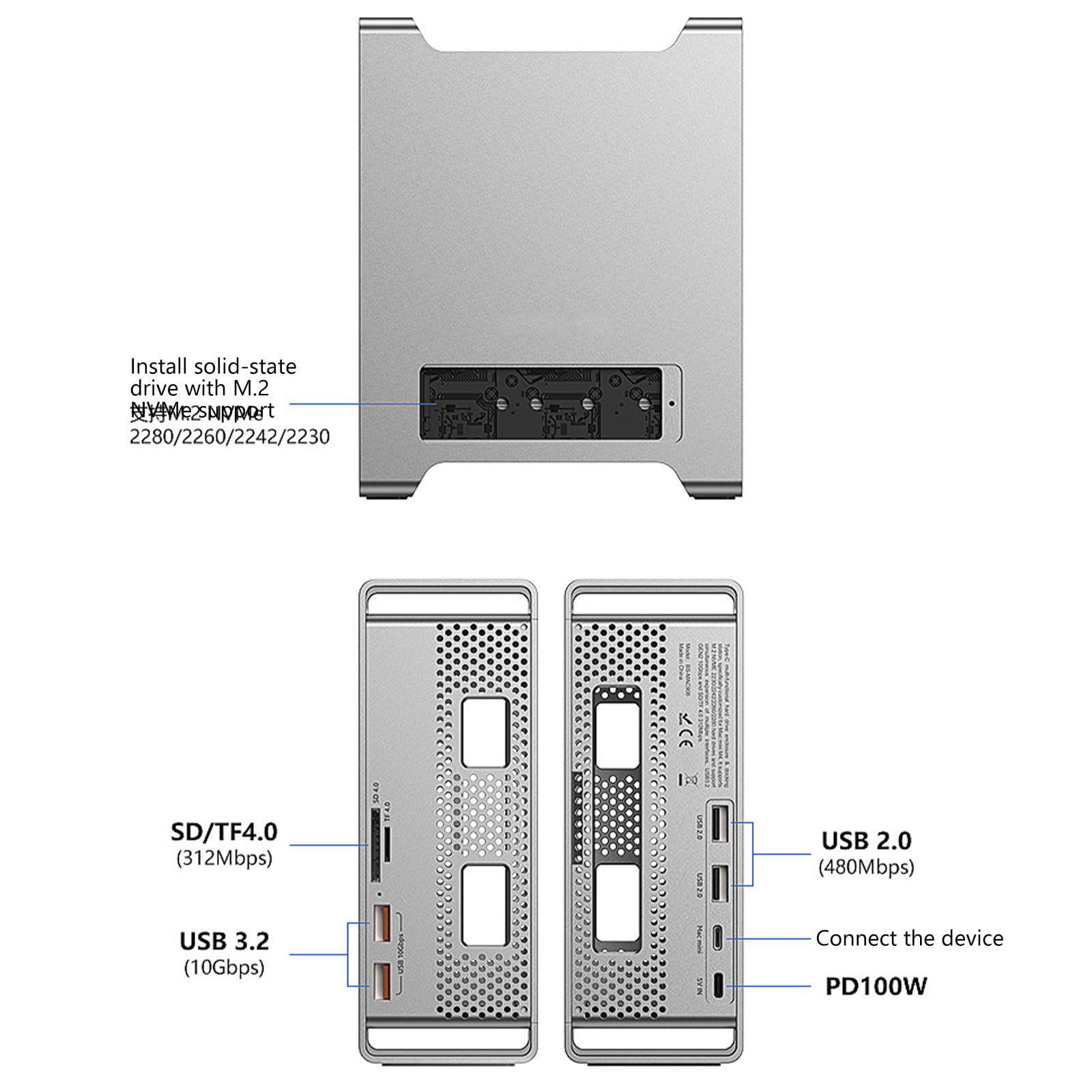 Enclosure per HDD NVMe ad alta velocità con interfacce USB C Alloggiamento in alluminio e sistemi di raffreddamento efficienti Enclosure HDD NVMe PCIe