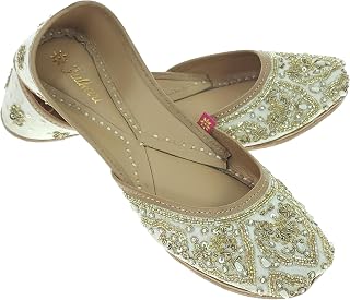 Fulkari Women Joeye Gold Genuine Soft Leather Embroidered Jutis | Bite and Pinch Free Jutti | Punjabi Formal Juttis | Gir... Price In India