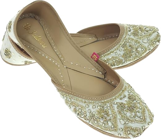 Fulkari Women Joeye Gold Genuine Soft Leather Embroidered Jutis | Bite and Pinch Free Jutti | Punjabi Formal Juttis | Gir...