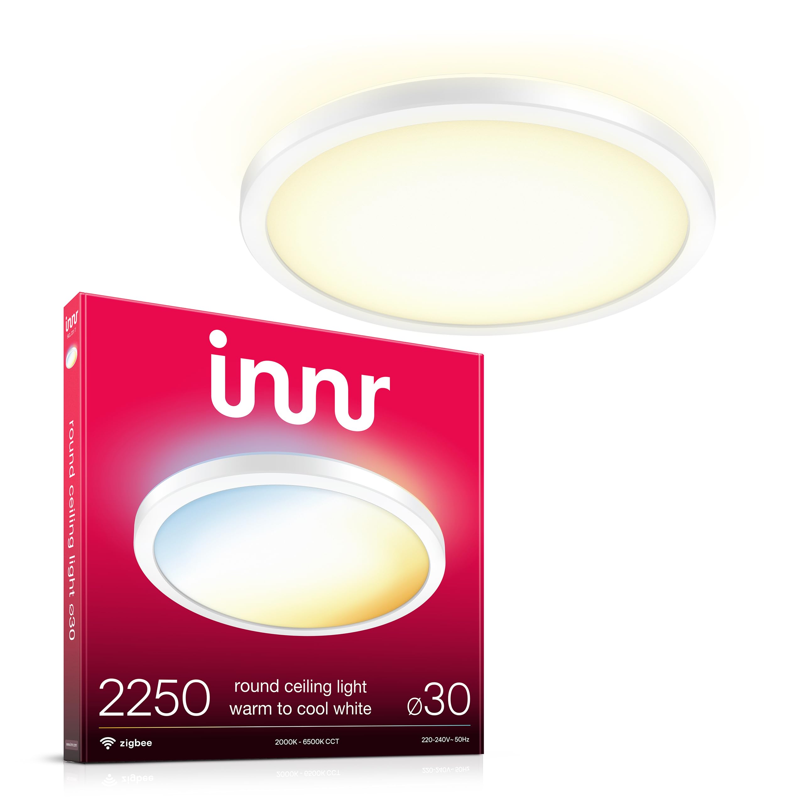 innr Innr Lámpara Techo Inteligente, Zigbee, Funciona con Hue* y Alexa (Requiere Puente), Luz LED Blanca Cálida a Fría, Plafon LED Salon Regulables, 30cm, 2250 Lúmenes