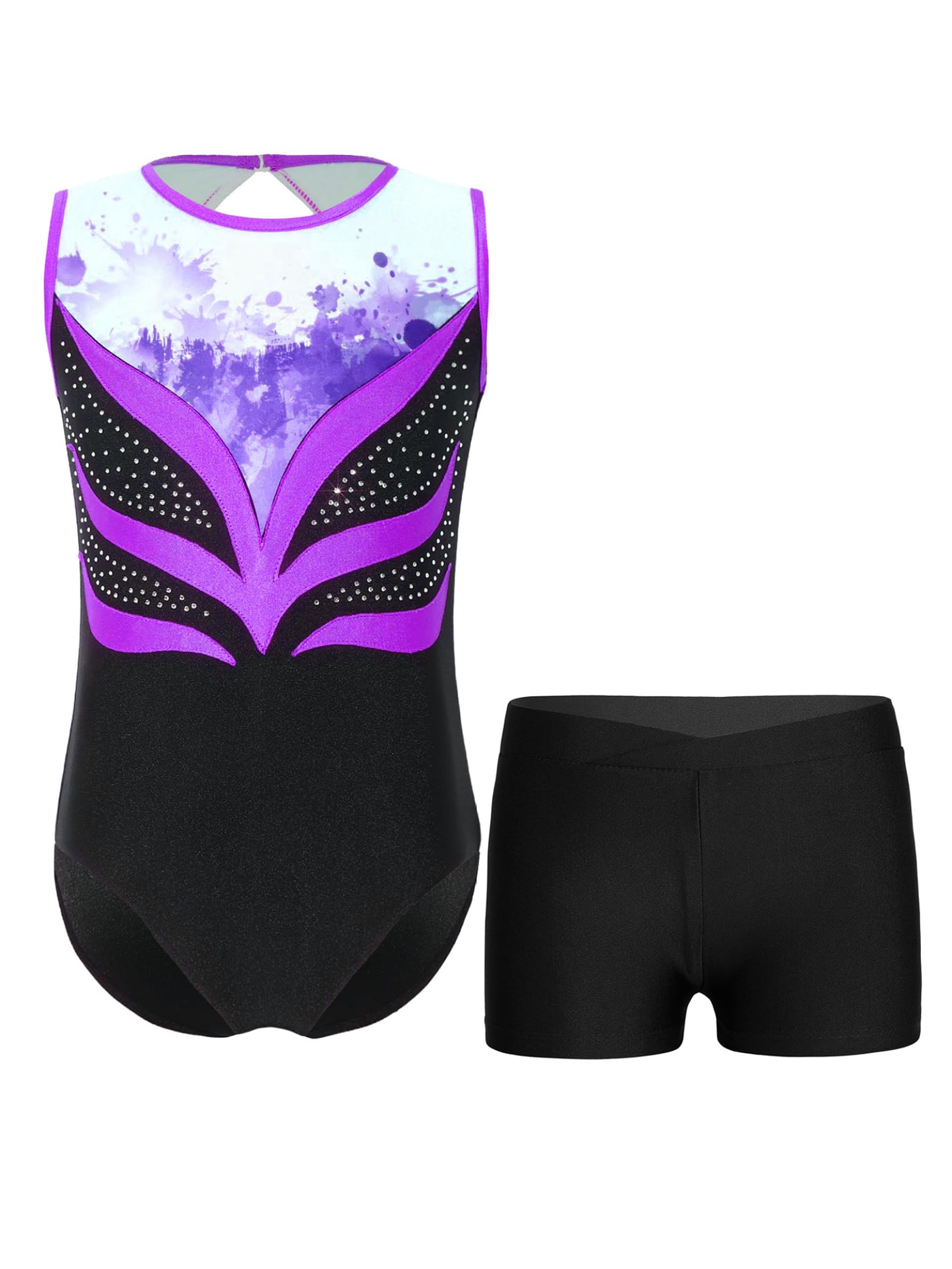 Unitard imprimé violet de gymnastique et danse pour filles - 7