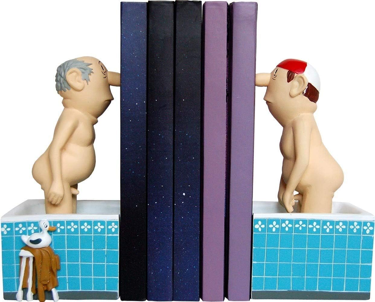 Inkognito Loriot bookends 'Men in the bath', 17 cm, colourful
