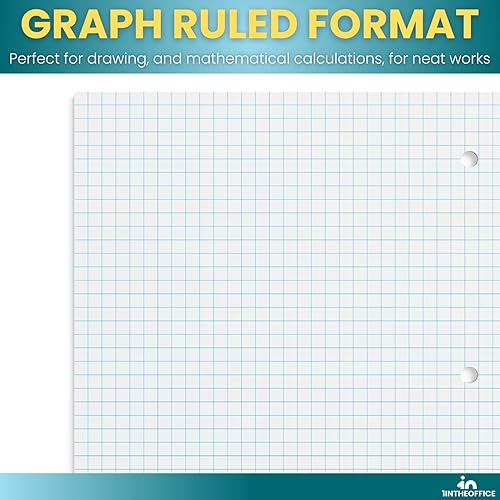 Miniatura 3 de 1InTheOffice Cuaderno de espiral de papel cuadriculado de 8.5 x 11, cuaderno a rayas gráficas de 5 cuadrados por pulgada, rojo, 70 hojas, 8 x 10.5