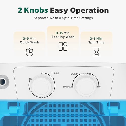 Miniatura 4 de Greenvelly Portable Washing Machine, 6.6lbs Single Tub Small Laundry Washer with Spin Basket, Semi-automatic Washer Machine for Apartment, Dorms,