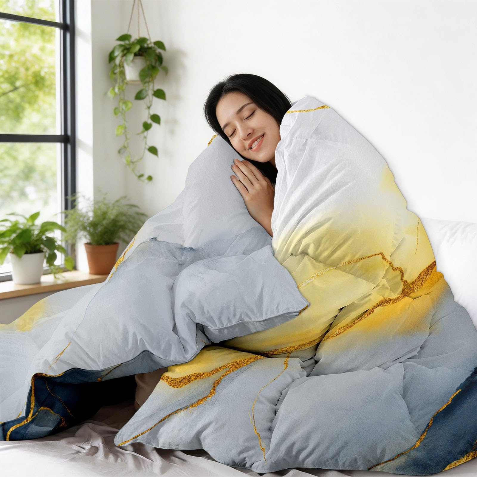Generico Piumone Invernale Matrimoniale 220 x 240 cm Astratto Texture Marmo Trapunta in Ecopiuma 400 gr/mq, Caldo ed Elegante – Biancheria da Letto Anallergica e Traspirante – Set 3 Pezzi, Grigio