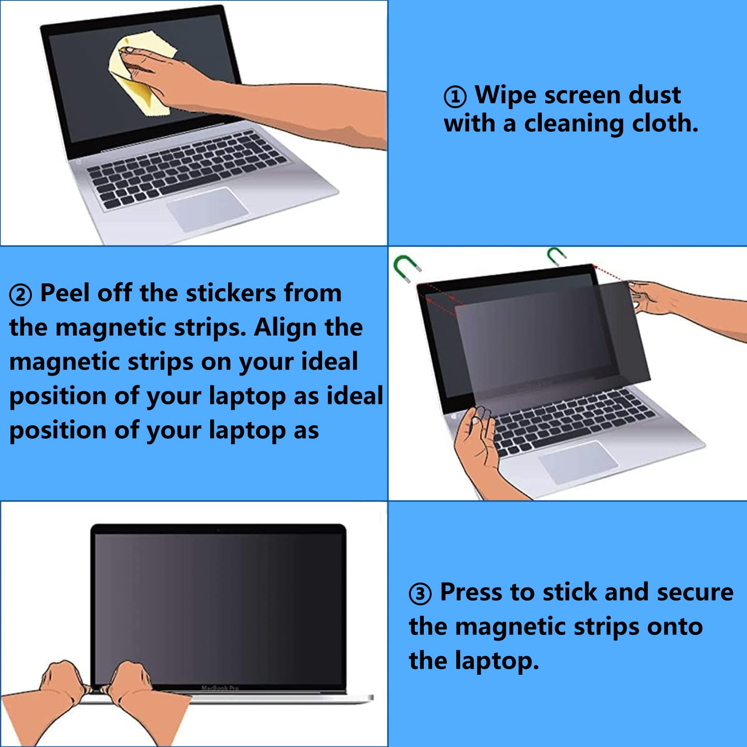 ZoRoll Magnetico Privacy Filtro per 14" Laptop, Premium Schermo Privacy Filter | Notebook Privacy Pellicola de Protezione | Filtro Privacy Rimovibile per 14 Pollice 16:9 (316X184mm