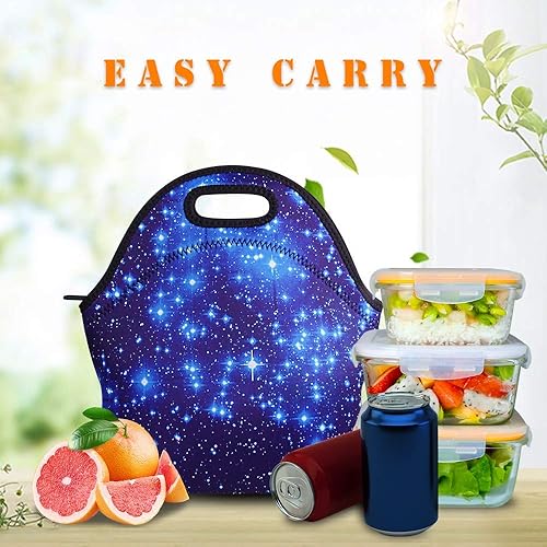 Miniatura 6 de LOVAC Loncheras de neopreno, bolsa de almuerzo reutilizable, bolsa de almuerzo duradera e impermeable, aislada, suave y ligera (Estrellas Azules)