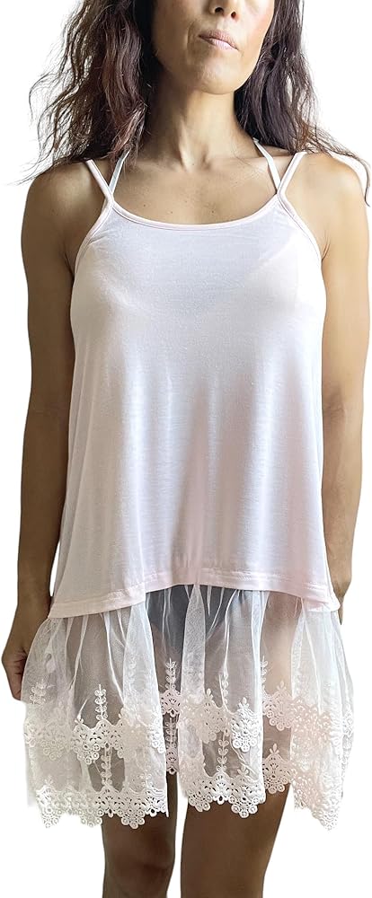 トップス S lace layered camisole Skelapparel Women's Lace Ruffle Cami Top, Lace Shirt Extender