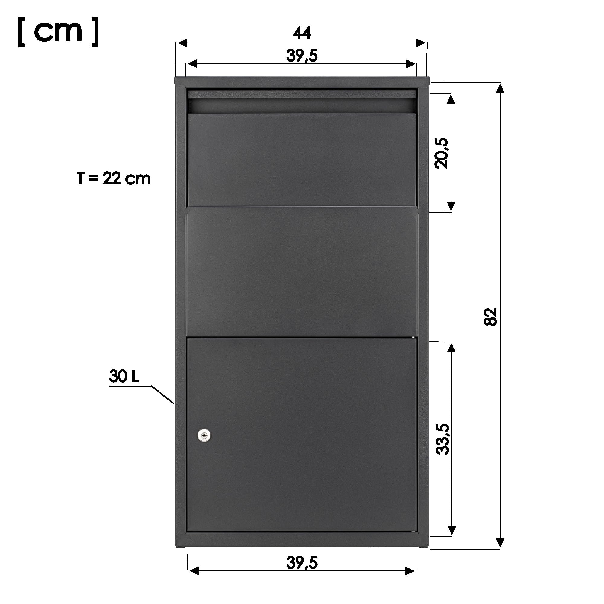 Haussmann Paketbriefkasten BOX391 Grey, XXL, kontaktlose Zustellung | Großer Briefkasten, Zylinderschloss inkl. 4 Schlüssel, Anti-Diebstahl-Klappe, Postbox