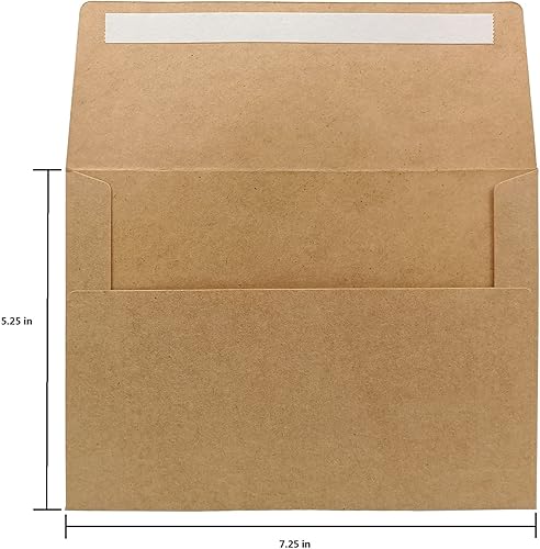 Miniatura 5 de Sobres de invitación A7 de papel kraft marrón A7, paquete de 100 sobres de 5.25 x 7.25 pulgadas, autoadhesivos rápidos, para bodas, graduaciones,