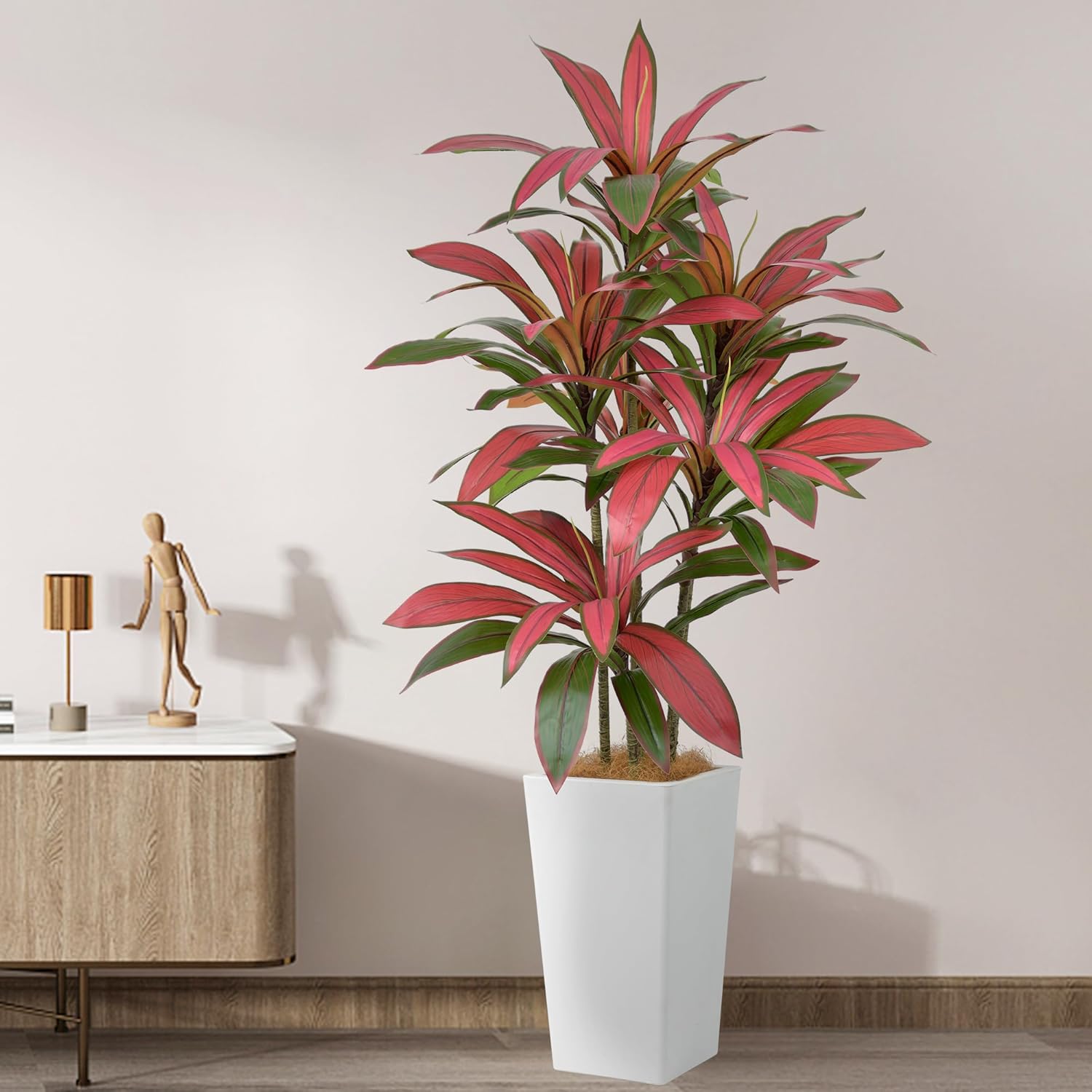 Artificial Dracaena Tree 5ft(60in) Faux Silk Tree with Tall White Planter, Fake Floor Potted Artificial Plants for Home Office Living Room Indoor Outdoor Decor (5feet,1Pack)