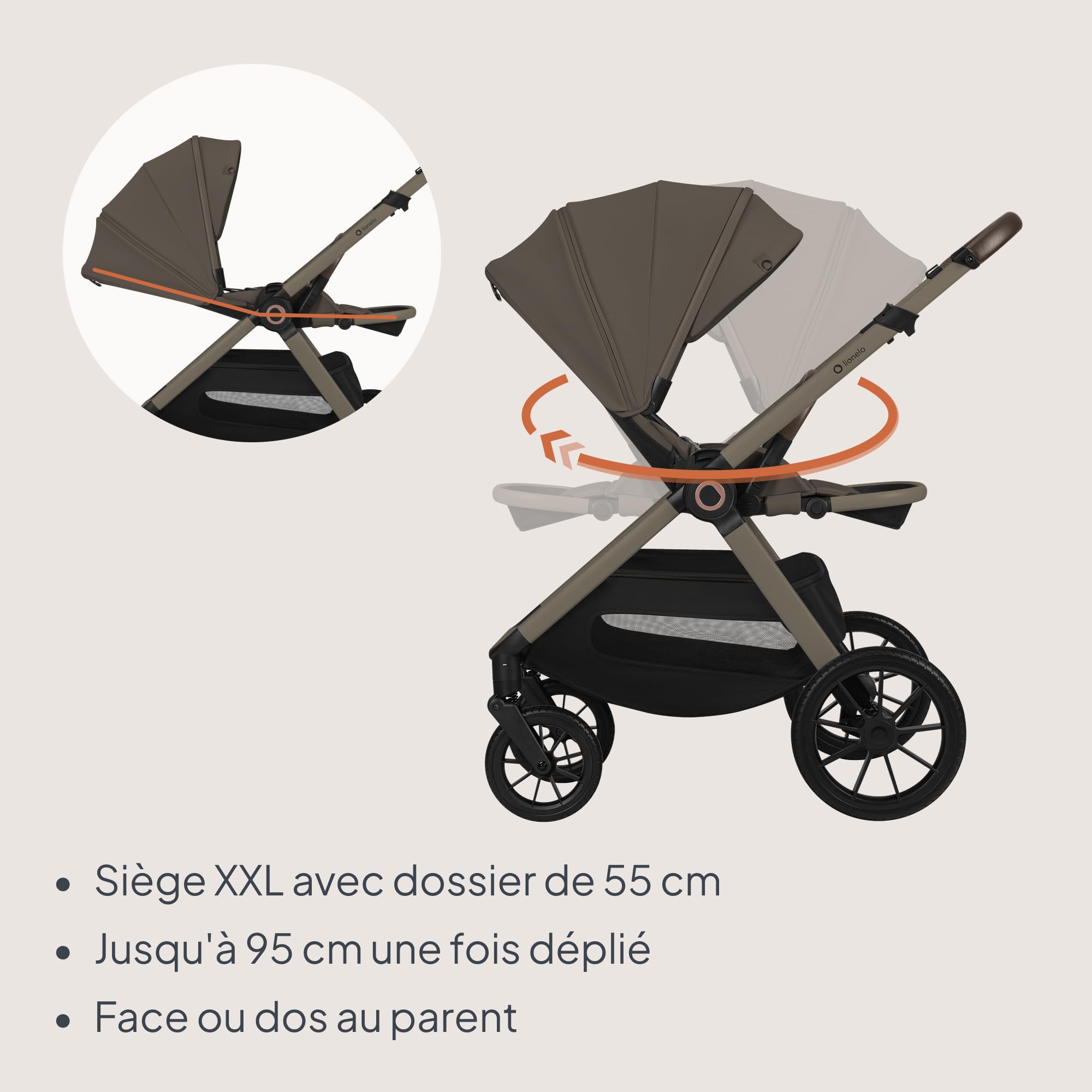 LIONELO LAYLA Poussette 2-en-1 0-48 mois jusqu'à 22 kg Nacelle jusqu'à 9 kg, Réglage du dossier et des pieds, AiryDots, Roues pivotantes 360o en PU Absorption totale des chocs Cabine XXL