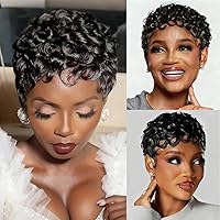 Vista 12 de Pelucas afro rizadas y cortas de cabello humano para mujeres, peluca hecha a máquina completa y esponjosa, peluca de cabello humano con corte Pixie