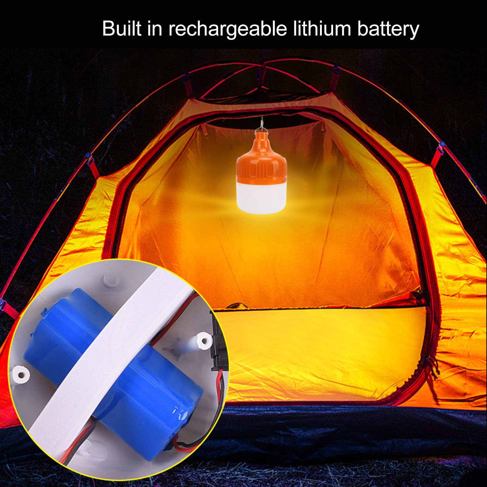USB Rechargeable Light Bulb,Camping Light,150W Multiple Modes Rechargeable Bulb for Lamp,Portable Outdoor Work Light Bulb Night Market Light with Hanging Hook for Emergency Camping Patio Garden - Image 2