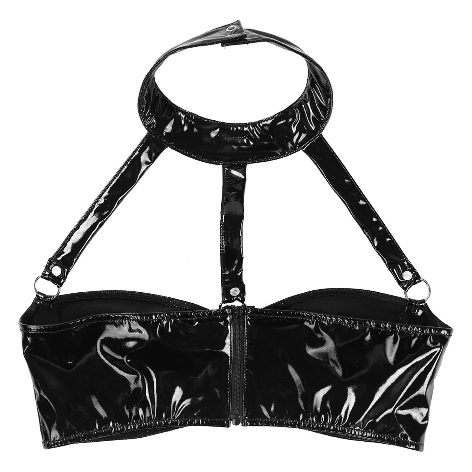 Top court en cuir et latex pour femme - Dos nu - Sans armatures - Noir - Taille L