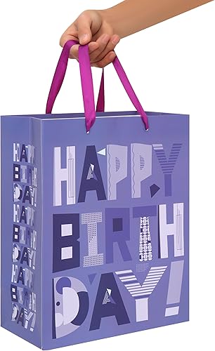 Miniatura 6 de Juego de bolsas de regalo moradas grandes de 13 pulgadas con tarjeta de felicitación y papel de seda lavanda (feliz cumpleaños de dibujos animados)