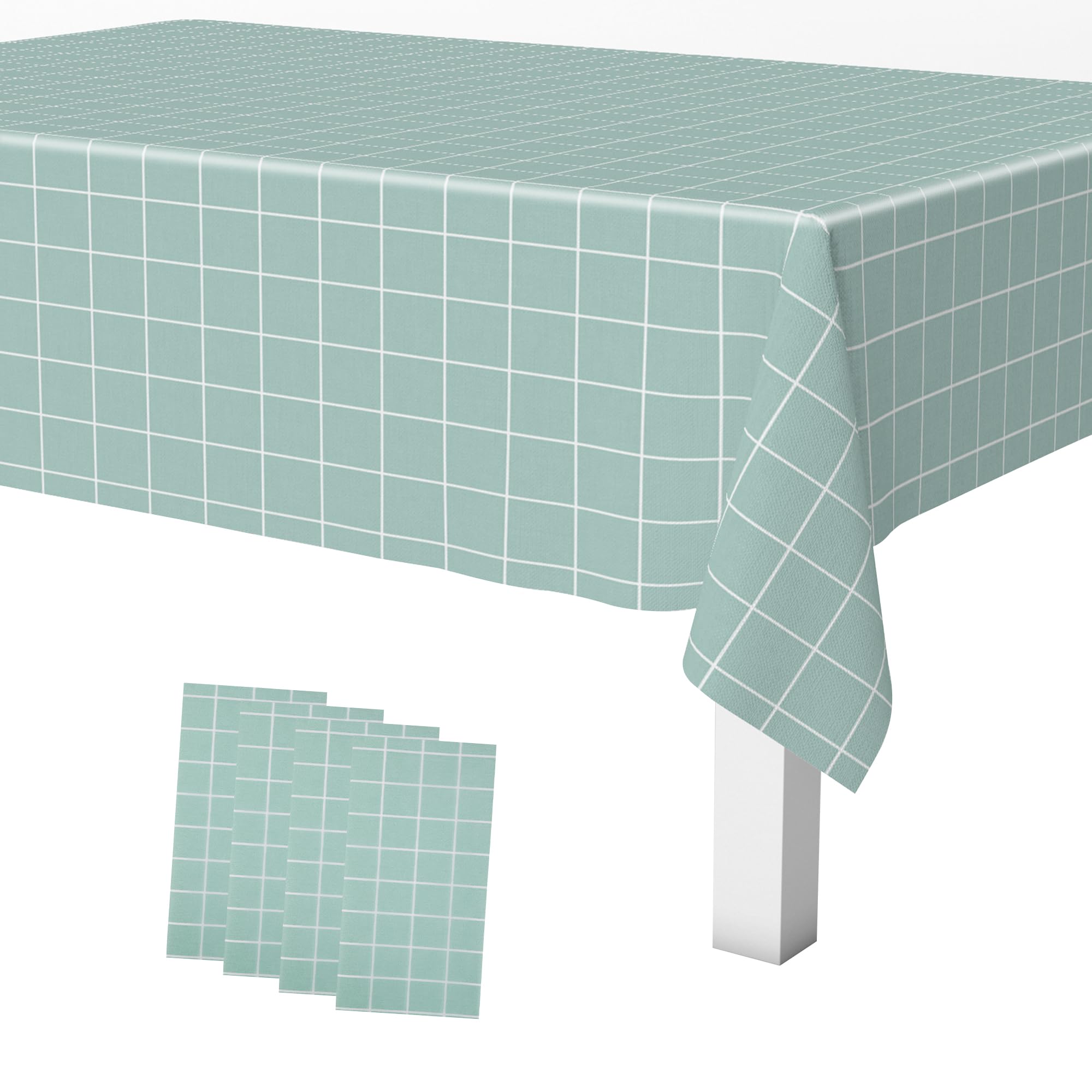 Trimming Shop Light Blue Checkered Rectangular Tablecloth 137x180cm - 4pcs