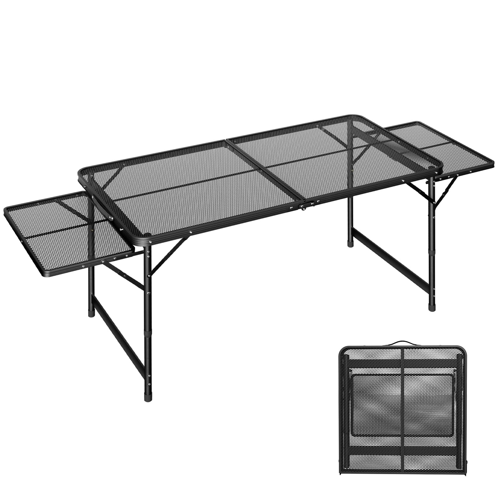 AufuN Tragbare Campingtische mit 3 Höhenverstellbar Klappbarer, 120x60x55cm | Multifunktionstisch mit Metallgitterplatte Zusammenklappbar Gartentisch, Beistelltisch für Strand Picknick