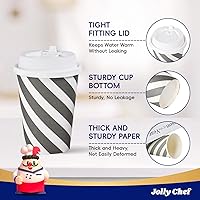 Vista 3 de JOLLY CHEF 100 Pack 12 oz Paper Coffee Cups, Disposable Printed Hot Cups with Lids for Home, Business, Restaurant and Cafe (Stripes and Grey)