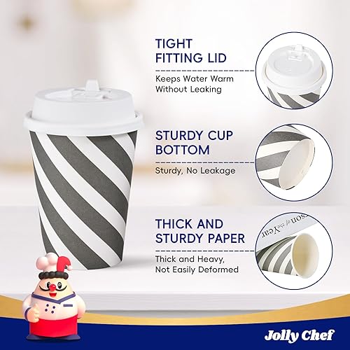 Miniatura 9 de JOLLY CHEF Paquete de 100 tazas de café de papel de 16 onzas, tazas calientes impresas desechables con tapas para el hogar, negocios, restaurante y