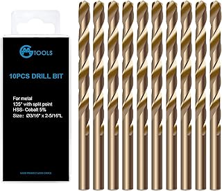 GMTOOLS 3/16 inch Cobalt Drill Bits, M35 HSS, 135 Degree Tip, Jobber Length Twist Drill Bit Set for Hard Metal, Stainless Steel, Cast Iron, Wood and Plastic, with Storage Case, Pack of 10