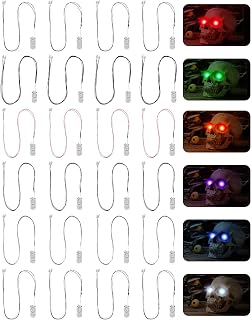 24 Pcs LED Halloween Glowing Eyes 6 Colors Cosplay LED Lights for Mask Skull Halloween Prop Glowing Eyes with Battery Box Colorful Eyes for Horror Haunted House Cosplay Party Halloween Decor, 23.6''
