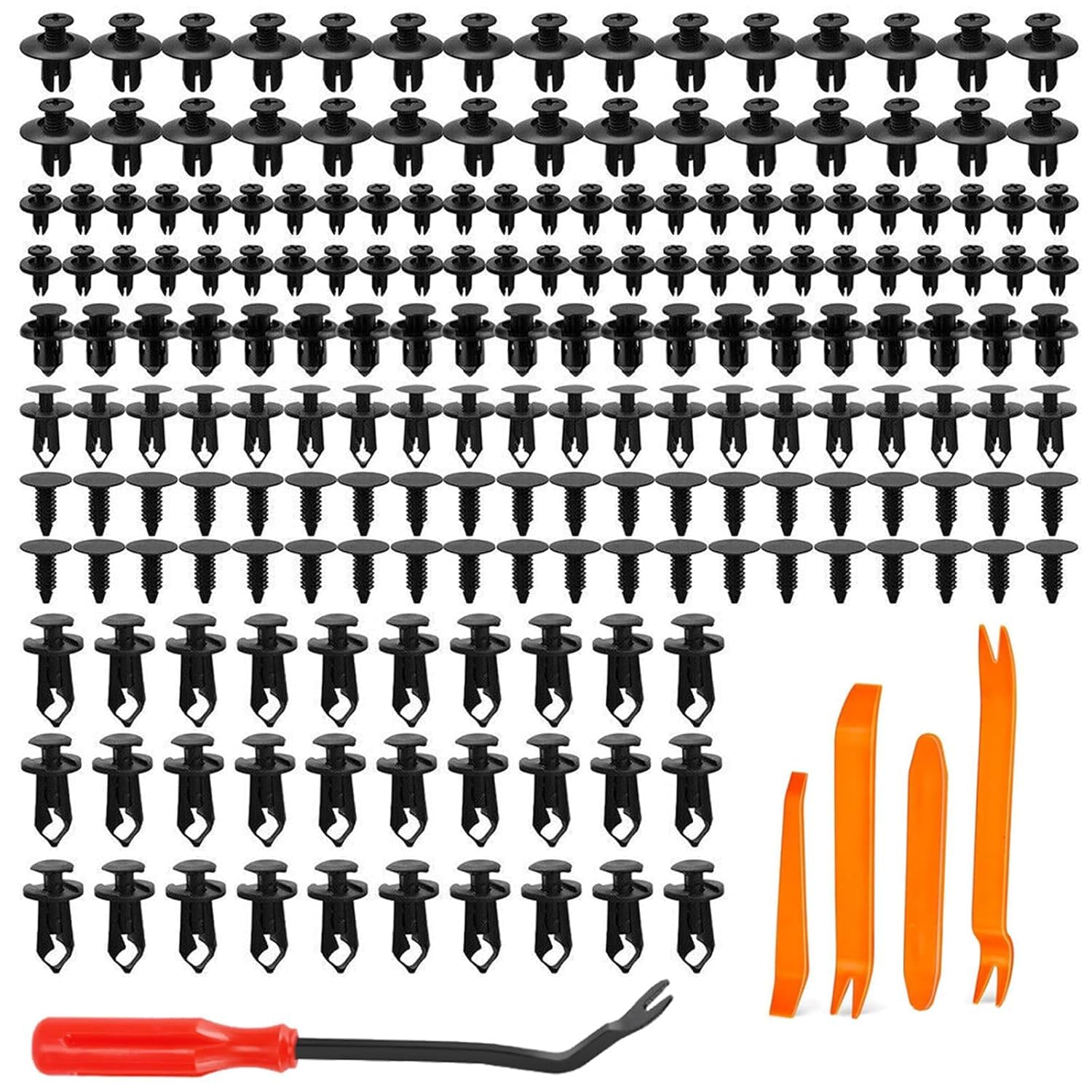 Auto-Verkleidungsclips, 200 Stück 6-Style-sortiertes Auto-Clips- und Befestigungsset Kunststoff-Auto-Innenbefestigungsnieten Halteclips für Autotürverkleidung, Stoßstange, Verkleidung, Kotflügel mit 5
