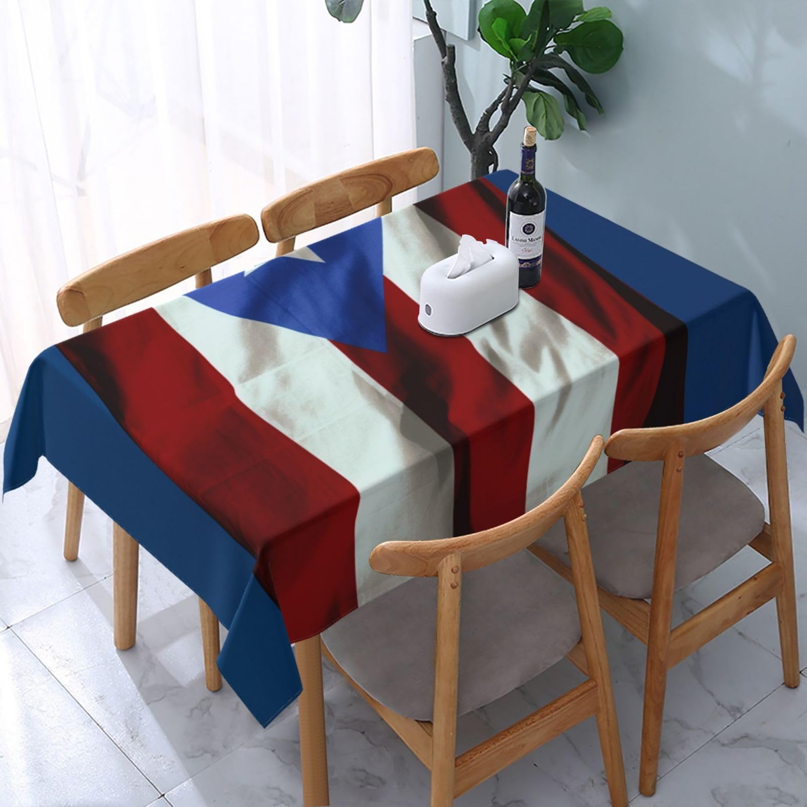 WPKJU Puerto Rico Flag Printed Tablecloth Water Resistant Table Cover Washable Rectangle Table Cloth for Tables 54x72 in