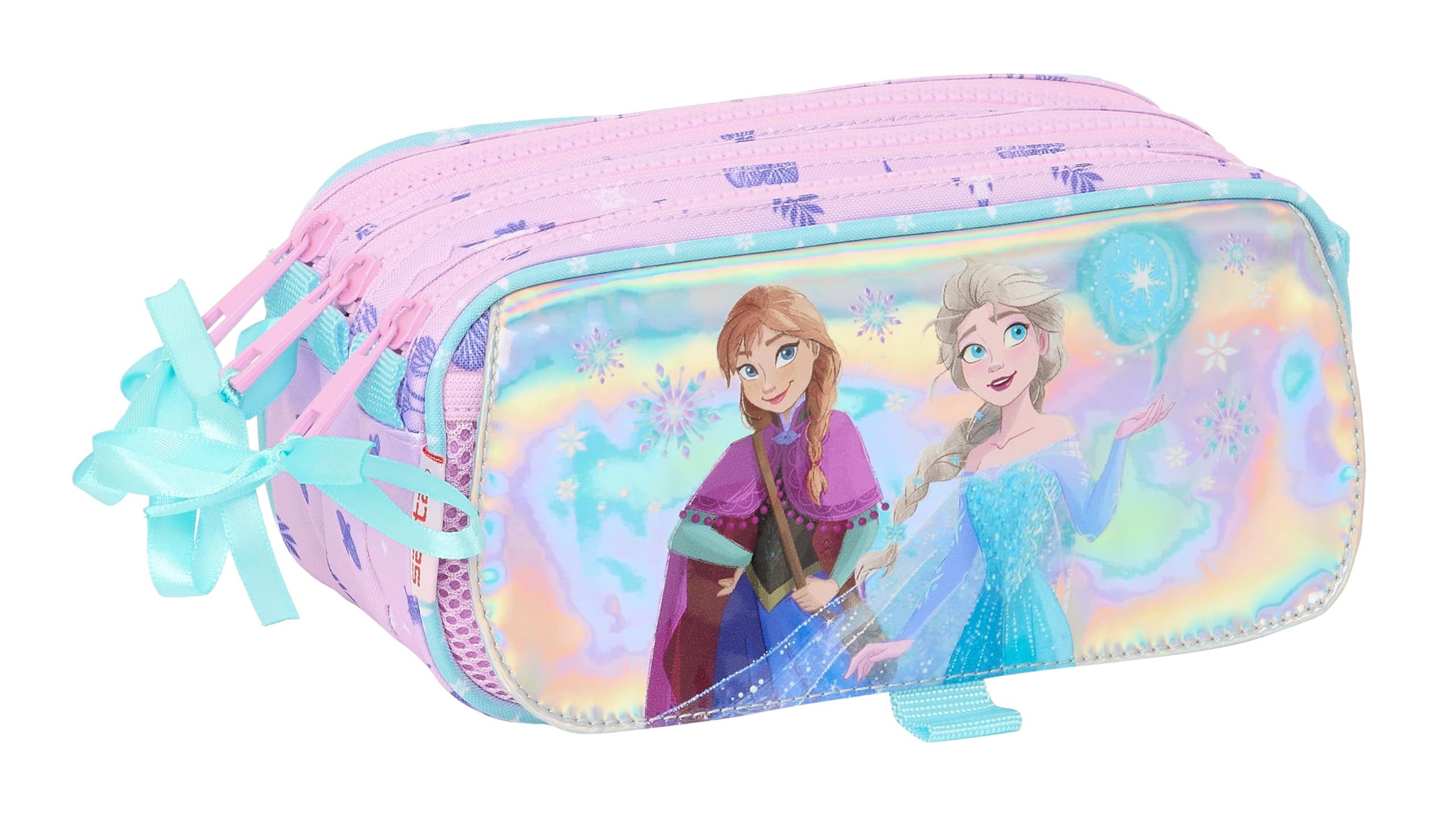 Safta Frozen Cool Days - Portatodo Triple Big, Estuche Infantil, Estuche Niño, Ideal para Niños en Edad Escolar, Cómodo y Versátil, Calidad y Resistencia, 21.5x8x10 cm, Color Violeta/Celeste
