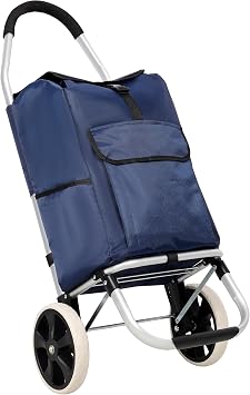 Shopping Trolley with Wheels, Trolley Black Foldable Shopping Cart, Removable Shopping Oxford Waterproof Bag Blue-A
