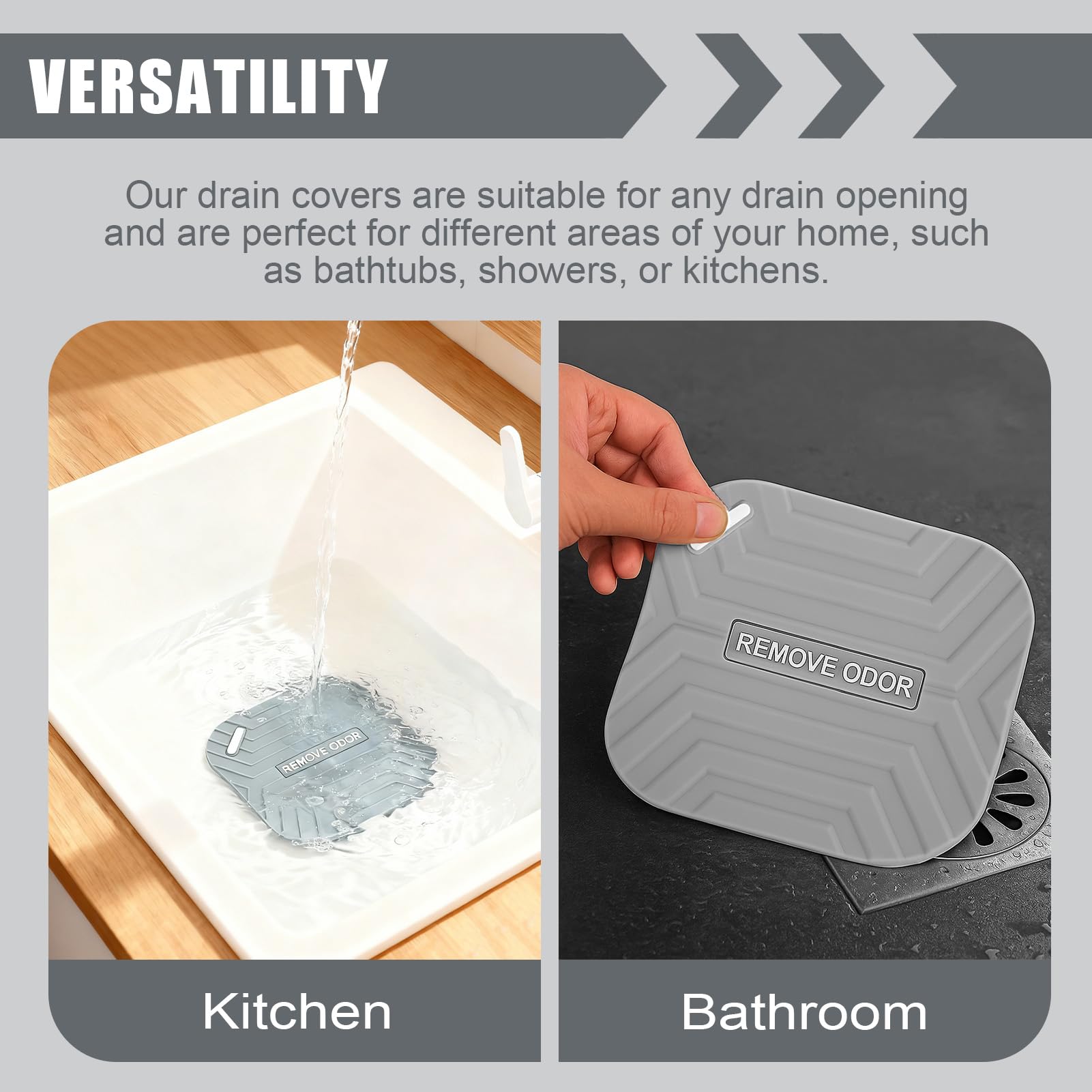 2 Piezas Tapa Desagüe de Silicona para Ducha 15 cm, Tapón Sólido Antiolores con Ventosas, Bloqueador de Cucarachas, Cubierta de Drenaje Flexible para Bañera, Lavabo y Cocina, Gris Universal