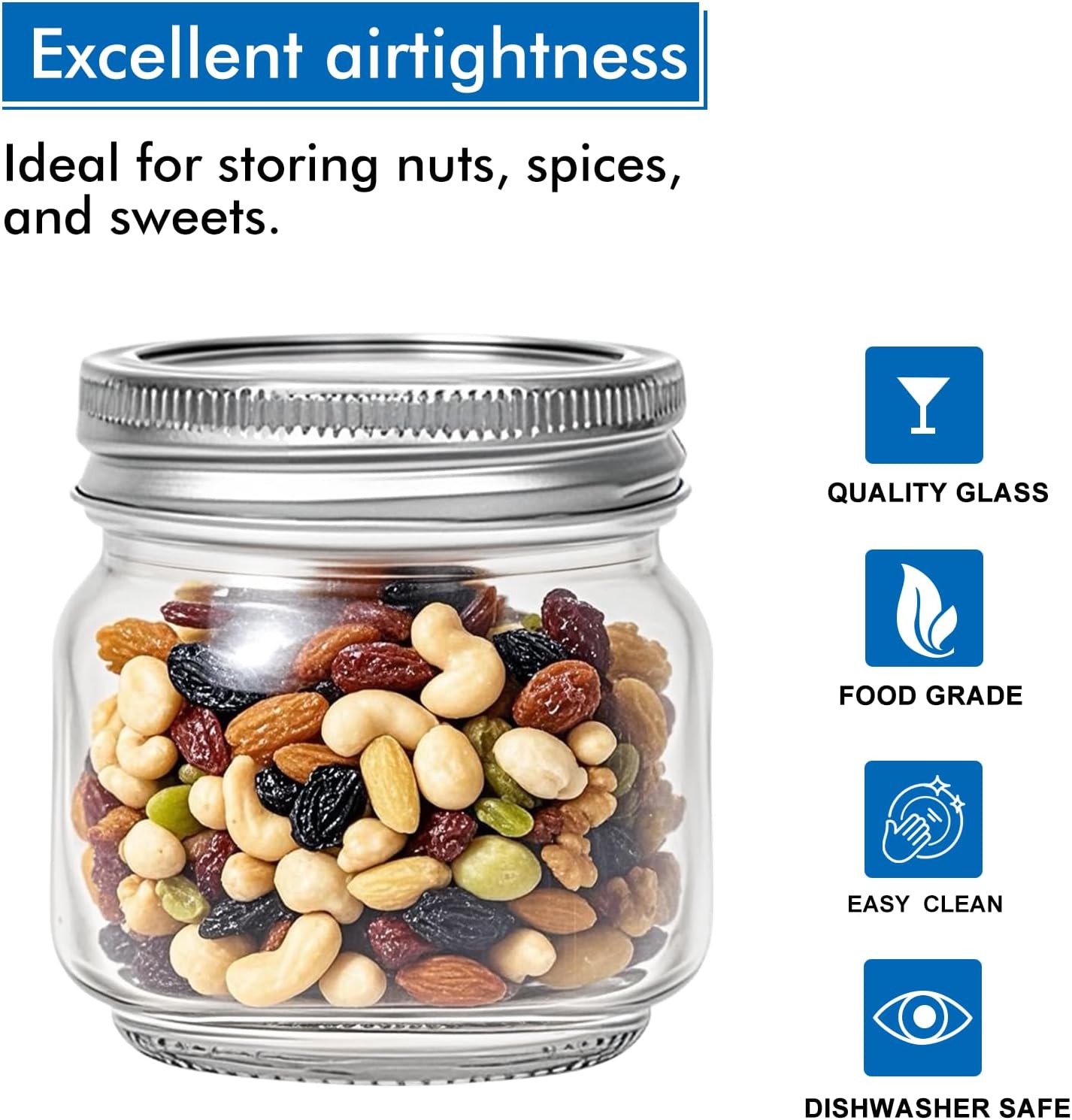 8 oz Mason Jars 30 Pack，Small Glass Containers with Lids，8oz Mason Jars with Lids,Canning Jars,The set includes 1 wooden spoons, 8 stickers, and a purple pen，Ideal for jams, spices, candy - Image 3