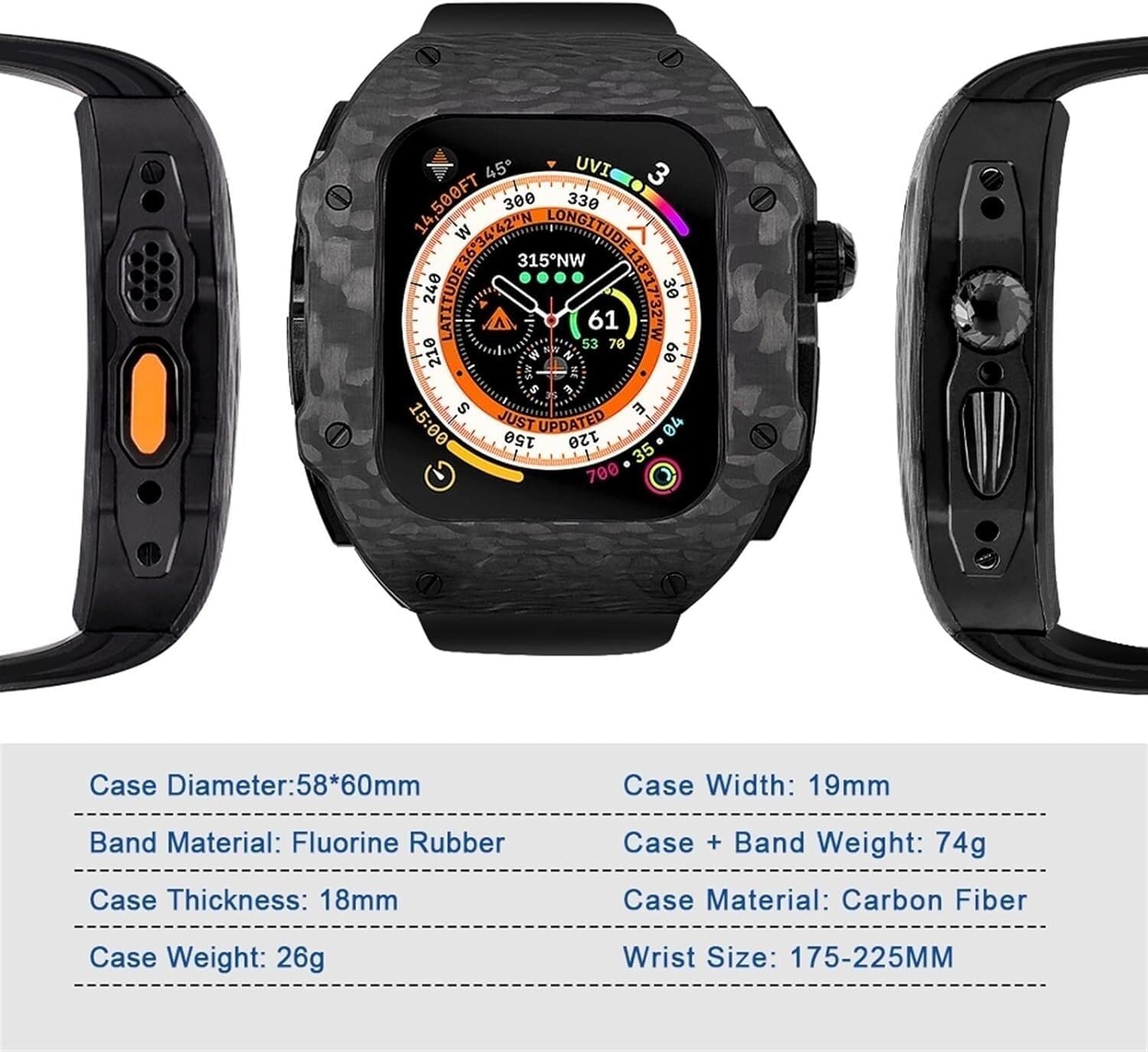 BUDAY Carbon Fiber Watch Case，for Apple Watch Ultra 8 49mm 7 SE 6 5 4 SE 45mm 44mm Series Band Luxury Modified Watch Case(F,49MM)