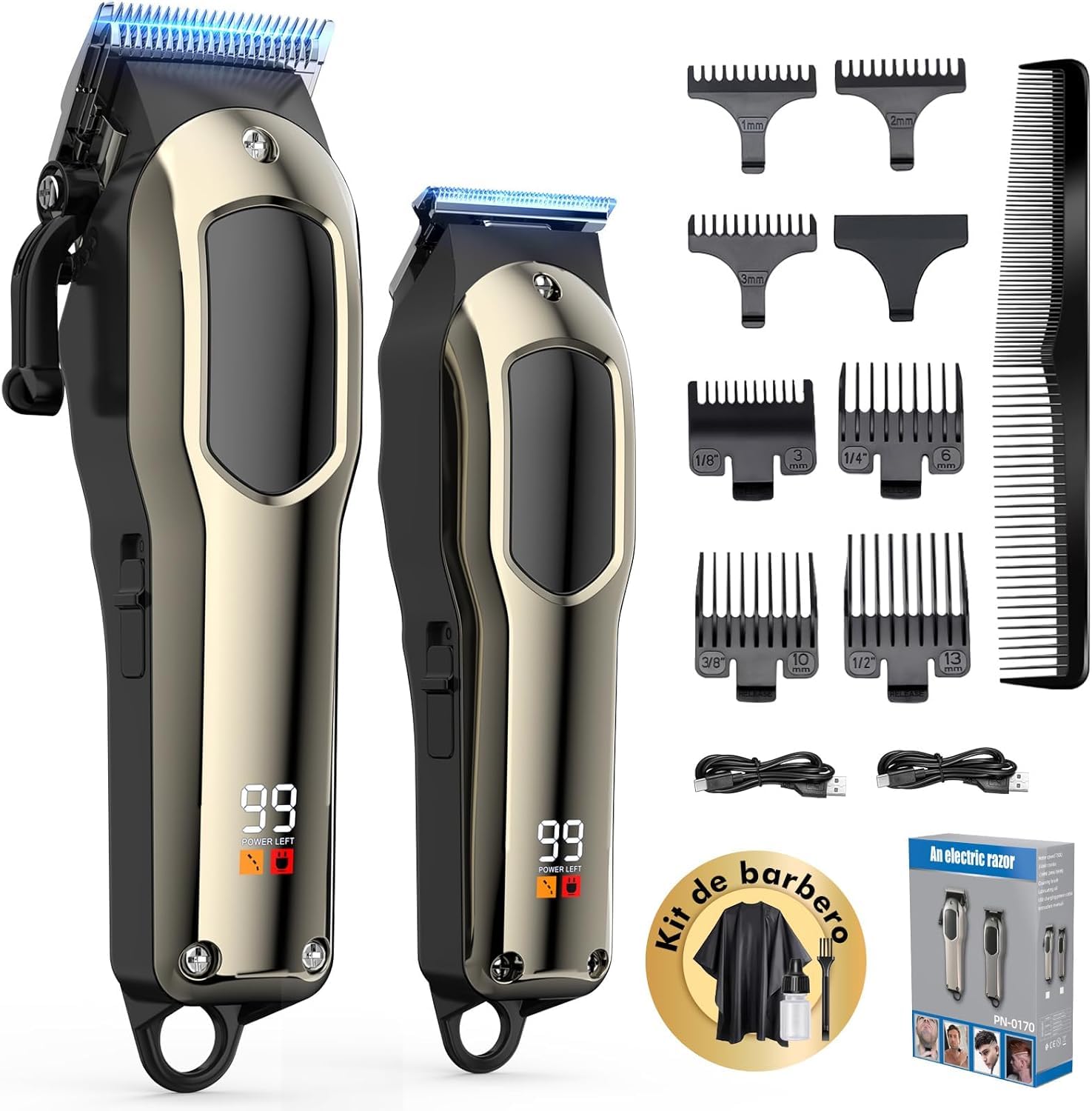 Professional Hair Clippers Men Cordless, Hair Trimmer Rechargeable with Zero-Gap Trimmer, 7 Guide Combs, USB Fast Charging, LED Display, Grooming Set for Men-Hair, Beard & Body Trimming Kit
