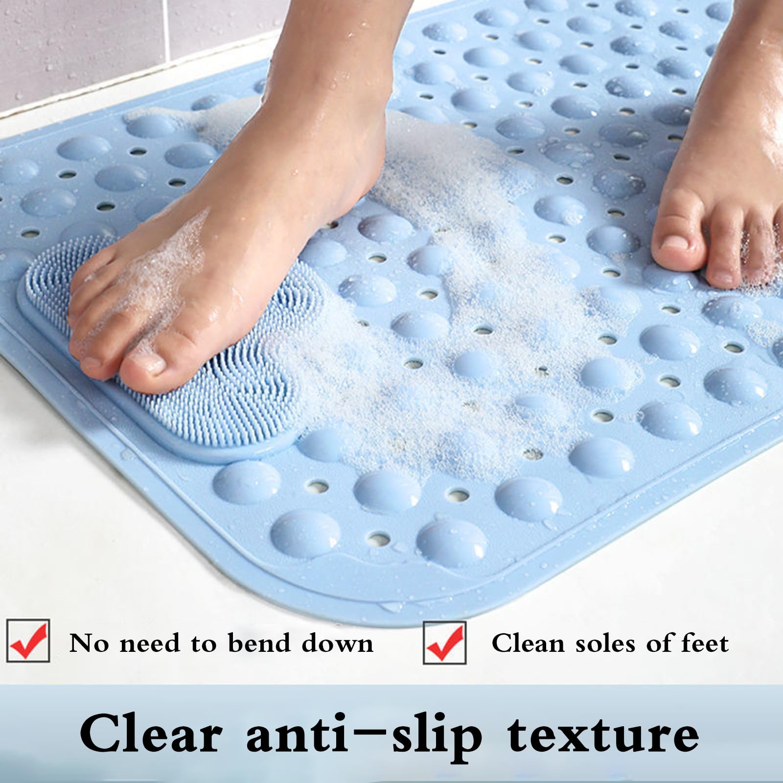 Alfombrilla de baño antideslizante para bañera y ducha, diseño cuadrado con ventosas fuertes, sensación cómoda para los pies, antideslizante, perfecta para uso en interiores, esencial para la