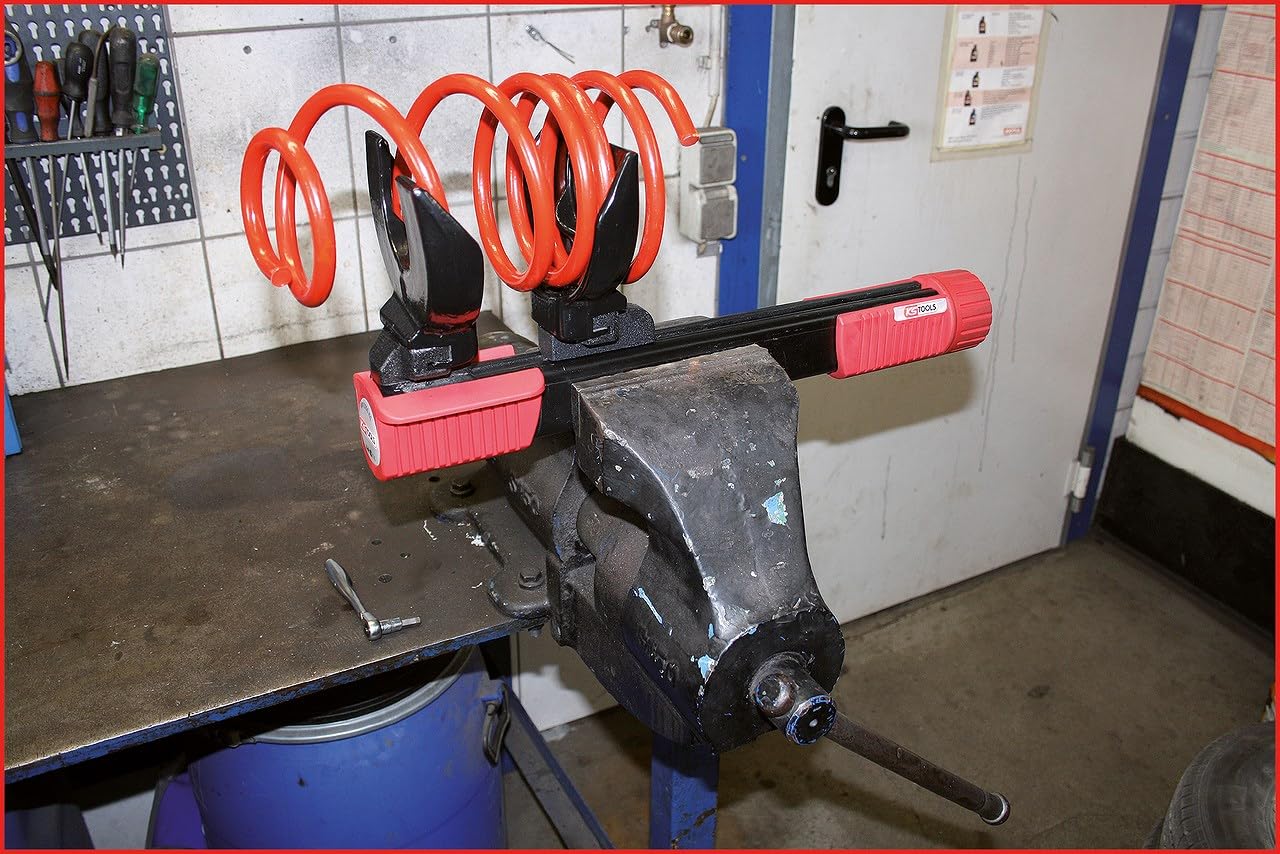 KS TOOLS 500.8625 - Kit de Compresseur de Ressort - Compresseur d’Amortisseur Voiture - 2 Paires de Supports de Ressort Standard - se Fixe dans l’Étau - 6 Pièces Couleur