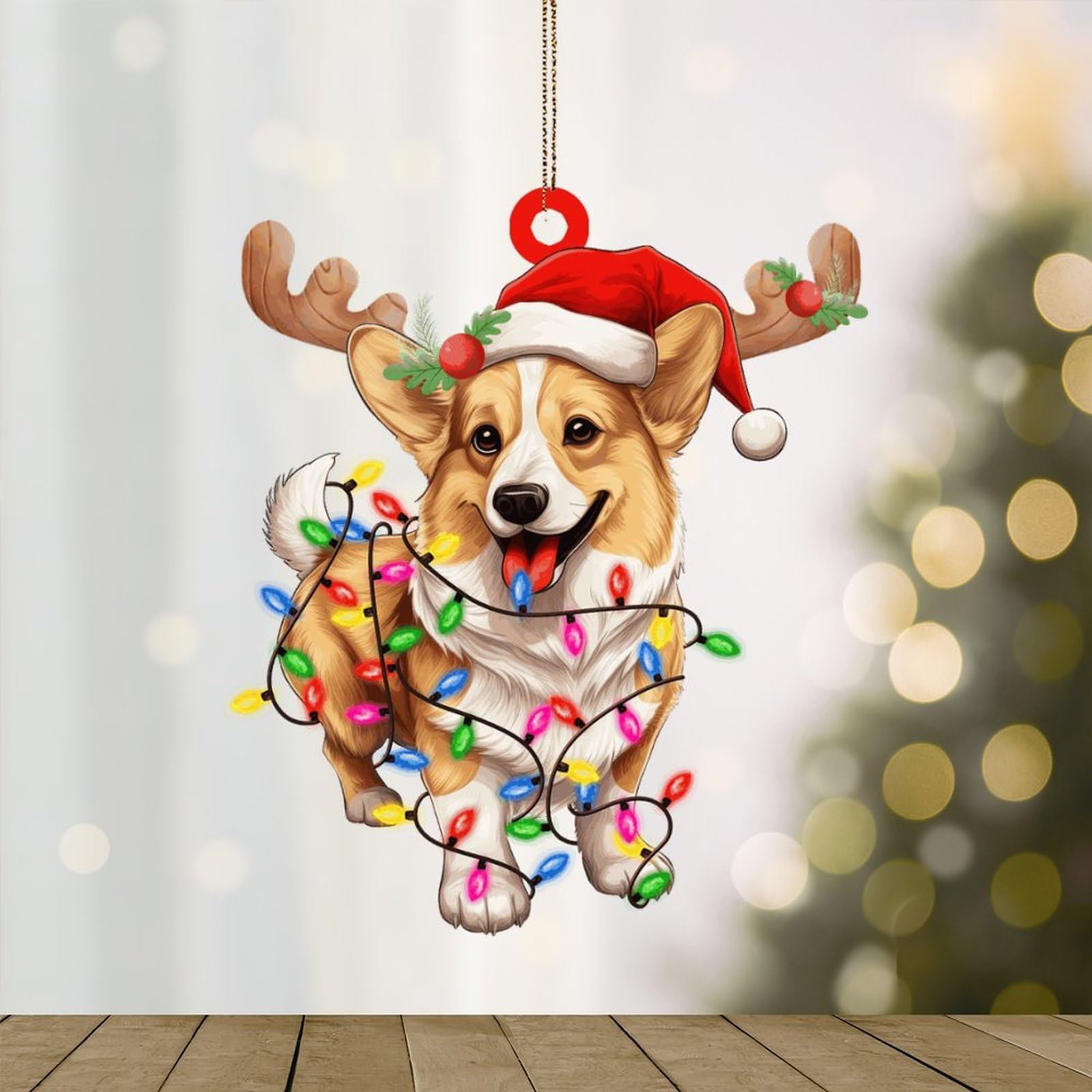 WoGuangis Christmas Ornament Pembroke Welsh Corgi Holiday Keepsake Acrylic Christmas Ornament Pembroke Welsh Corgi Dog Lanterns Christmas Antlers Tree Ornaments Gift for Dog Lover Ornaments