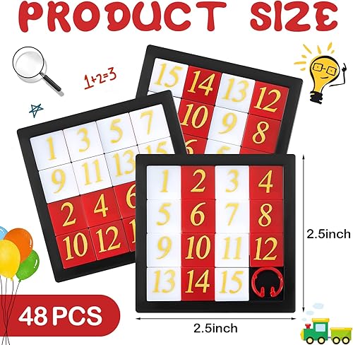Miniatura 2 de 48 piezas de rompecabezas de 15 diapositivas con números, rompecabezas con estuche de transporte, juguetes educativos de aprendizaje para