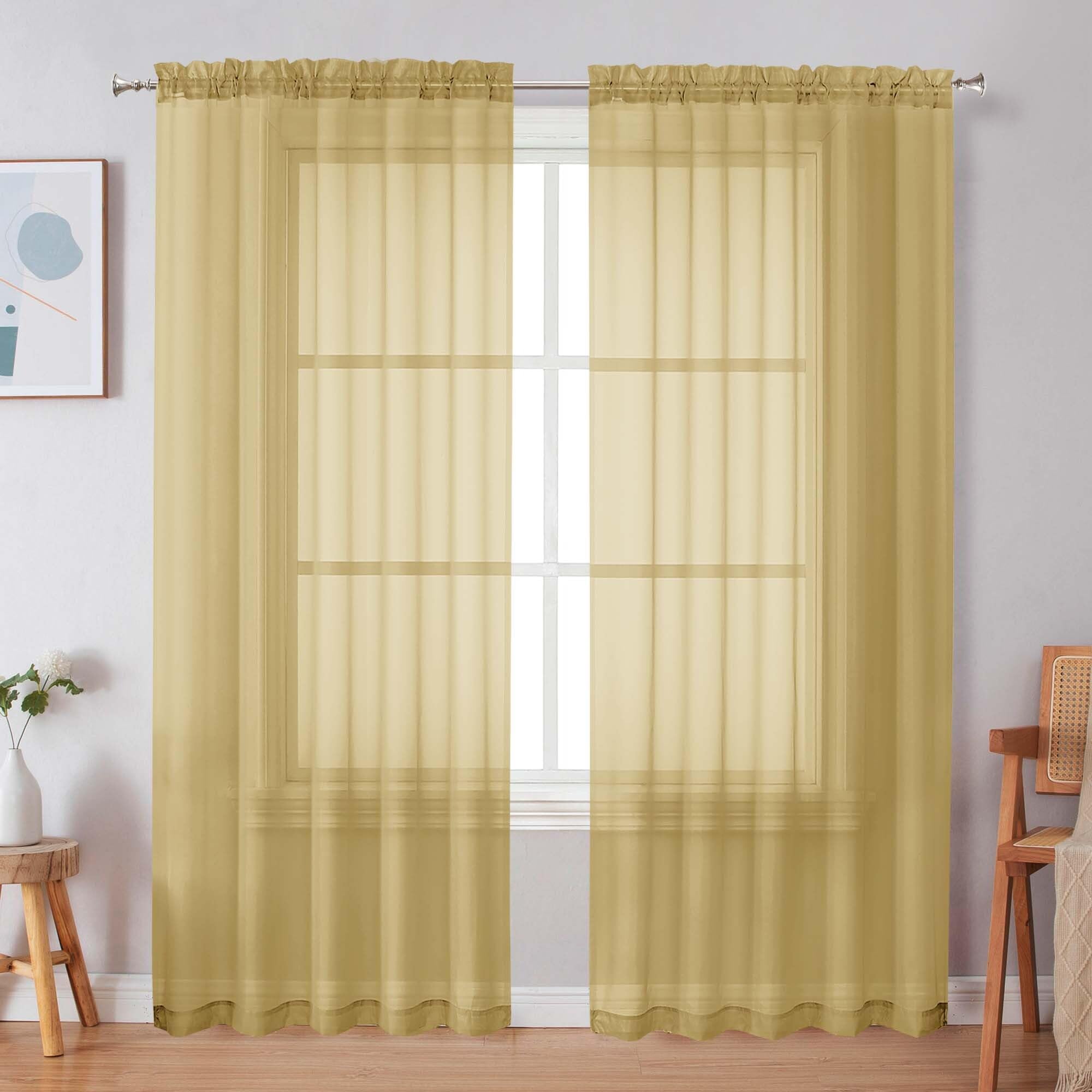 Simplebrand Gold Sheer Curtains 72 Inches Long 2 Panels for Living Room