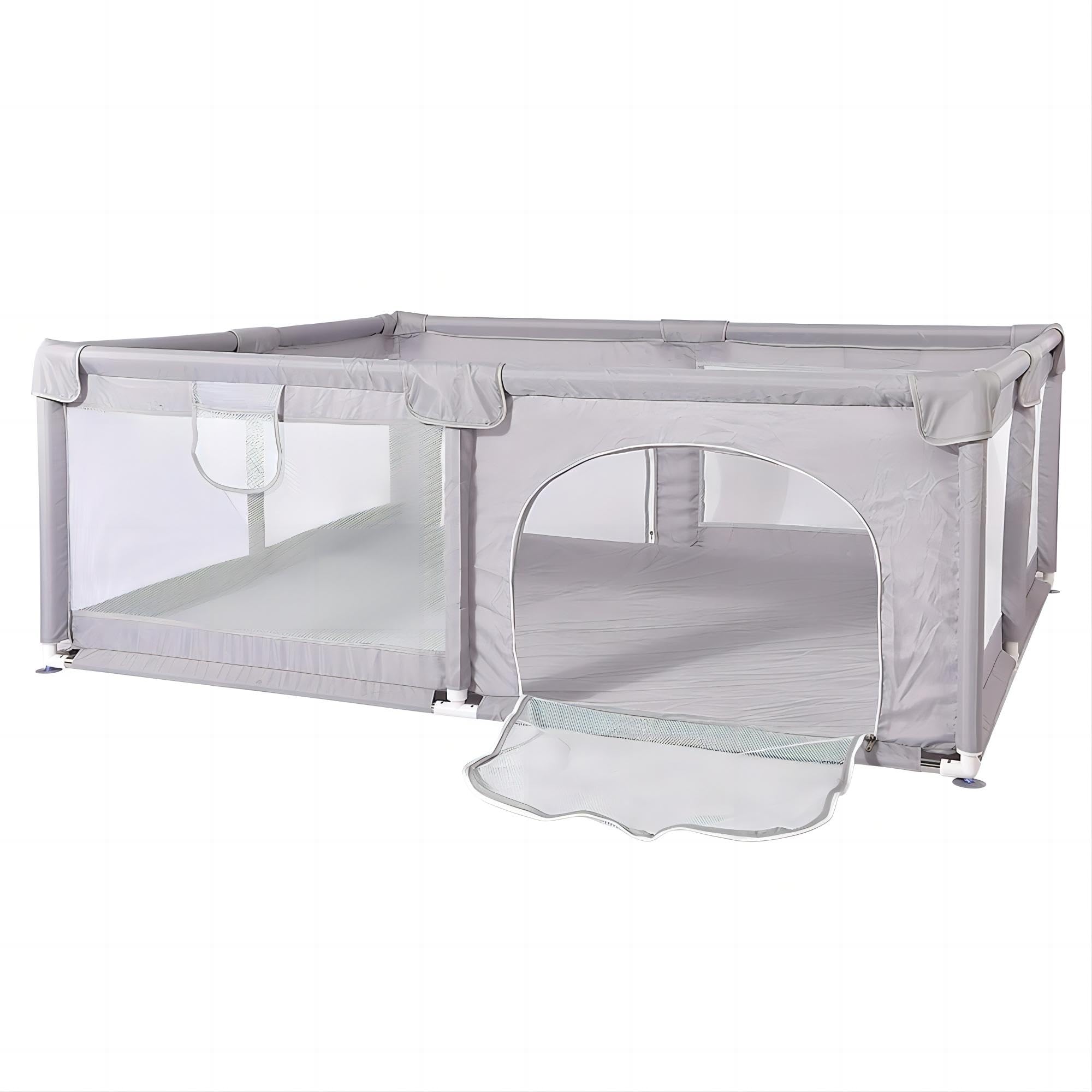 Parc Bebe Modulable 180 x 150 x 66 cm en Tissu Oxford, Parc Enfant avec Barrières, 2 Anneaux de Préhension, 8 Ventouses et Tapis de Jeux, Parcs de Jeux Bébé Intérieur/Extérieur (Gris clair)