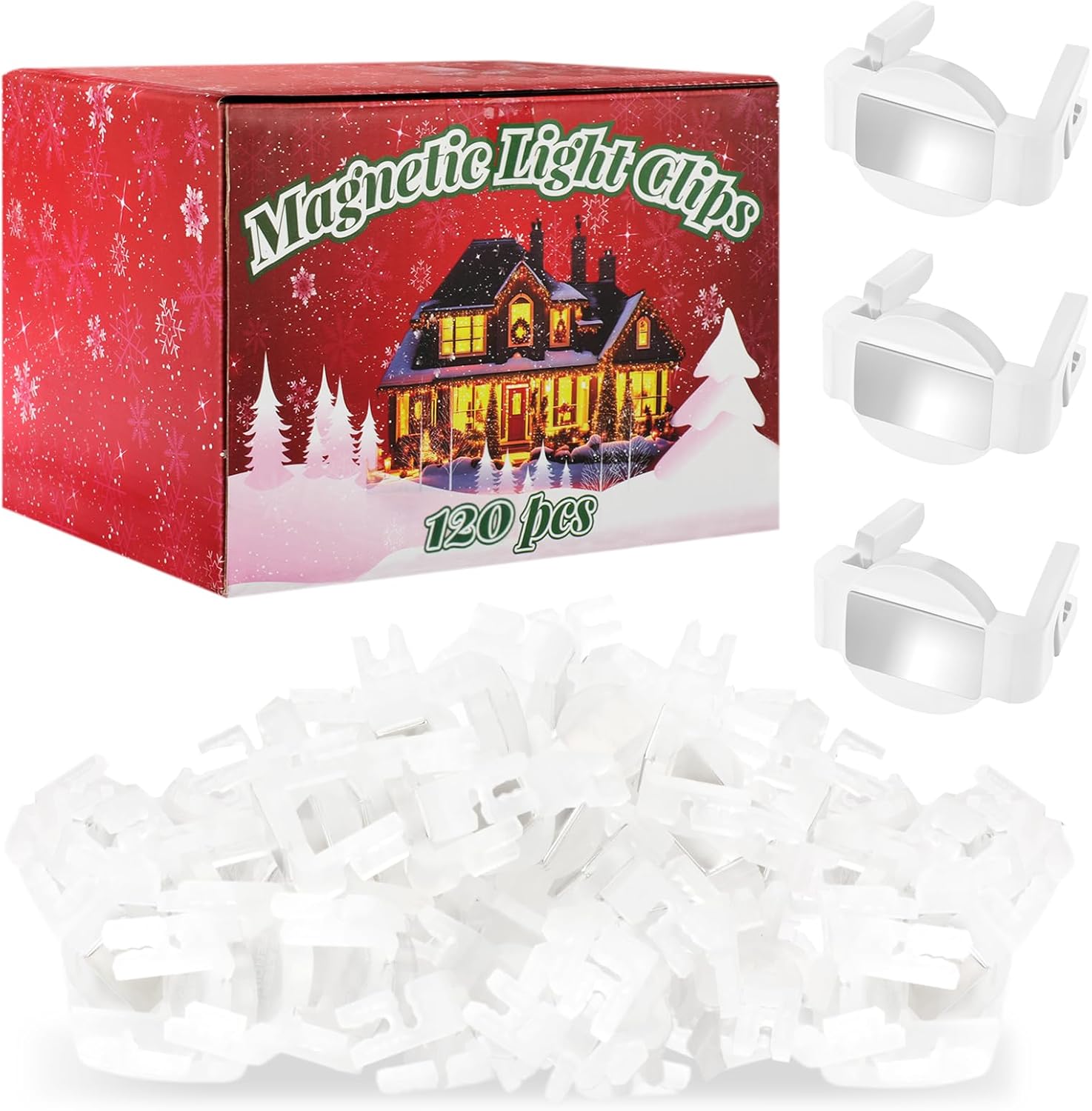 120 Pcs Extra Strong Magnetic Christmas Light Clips for C9 Socket Square Outdoor Magnetic Light Clips Holiday Lighting Sockets Hang Hooks for Xmas Decor Lights Metal Roof Gutter Fence (White)
