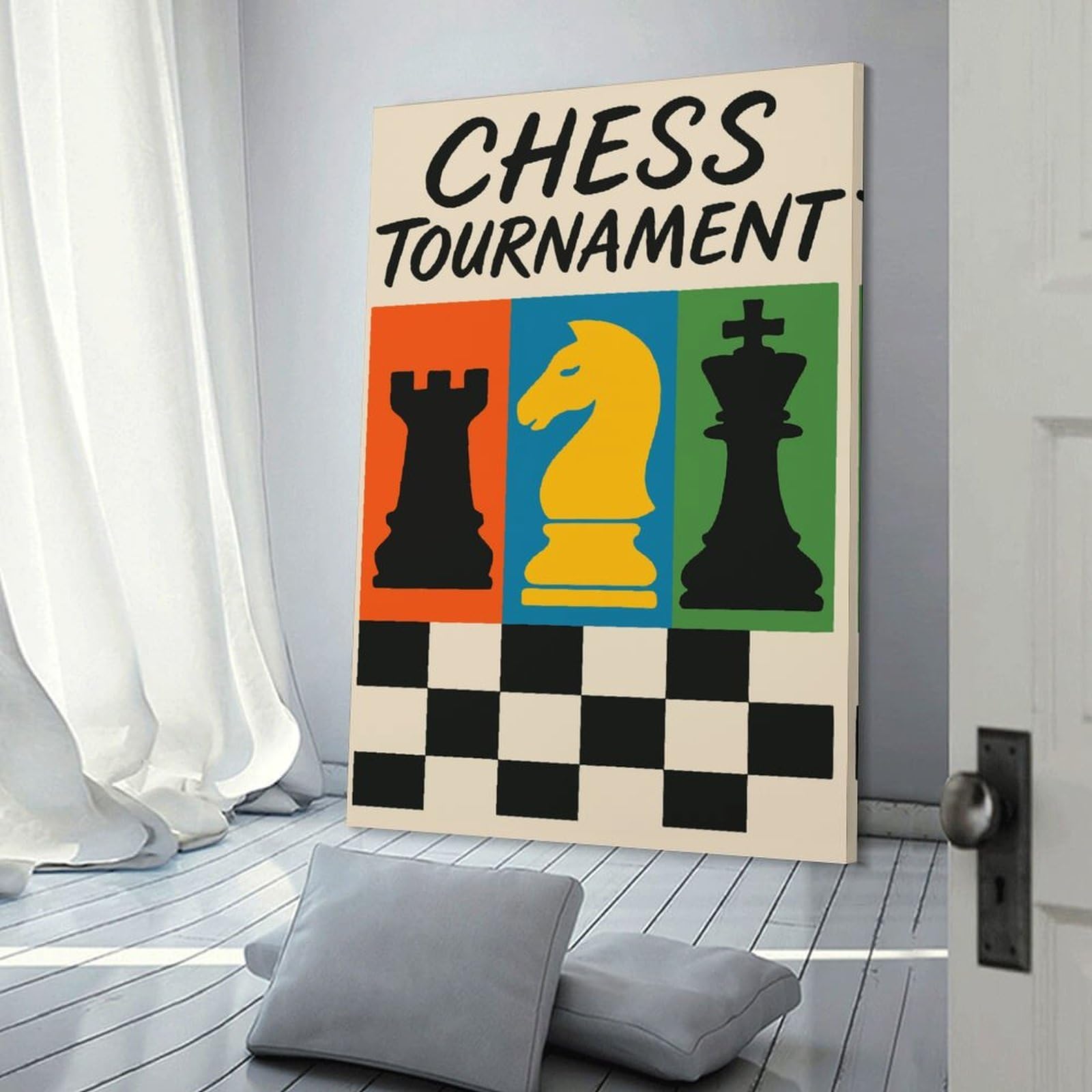 Junmoney Chess Tournament Decorative Wall Artwork, 24x36inch(60x90cm), for Home Lounge, Bedroom Or Reading Nook, Easy Decor for Gallery Walls