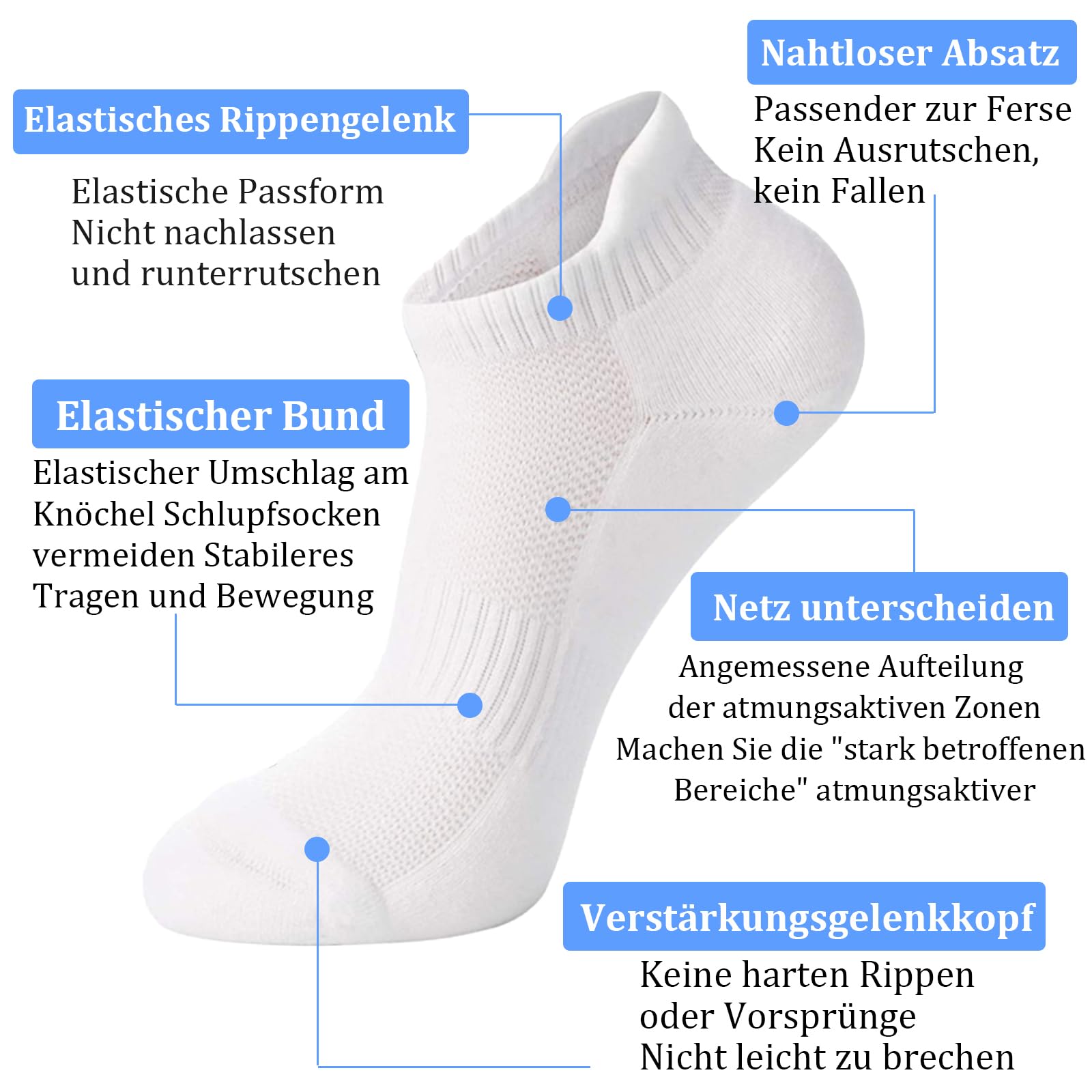 Lot de 5 paires de chaussettes courtes en coton - Pour homme et femme - Noir et blanc - Respirantes - Rembourrées - Chaussettes de sport - Chaussettes de randonnée - Chaussettes de tennis,
