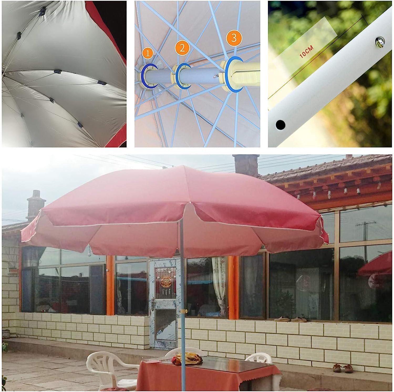 Ombrellone da Giardino Spesso, ombrellone da Spiaggia con Struttura Antivento a Tre Strati, ombrellone da Esterno Senza Base per Cortile/Giardino/terrazza, 2,4 m,2.4M