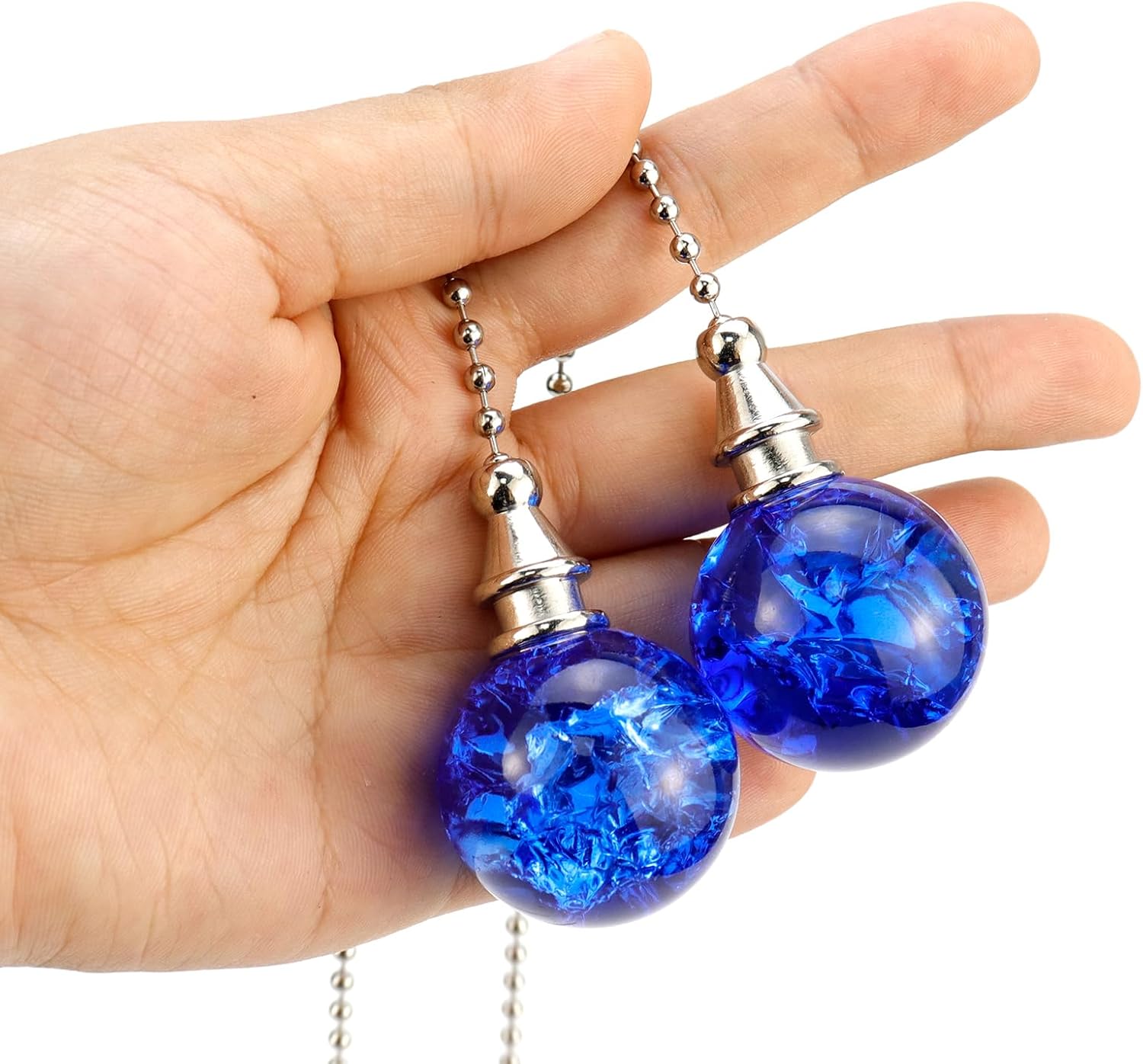 2Pcs Crystal Glass Ceiling Fan Pull Chains Light Fan Pulls Decorative Beaded Chain Extender, Blue