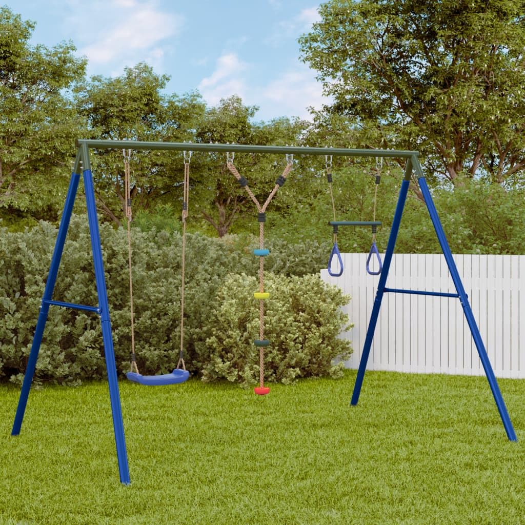 Juego de columpio Mangloder con estructura de trepador, columpio de jardín, trapecio, escalera de cuerda y asiento para niños al aire libre, construcción de metal resistente, herramienta de juego