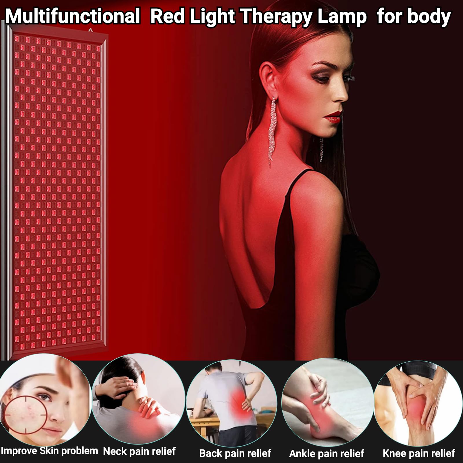 Thérapie par lumière rouge, lampe chauffante infrarouge proche 660 nm et 850 nm pour le visage, le dos, le cou, les épaules, le corps, la taille, le soulagement de la douleur et l'anti-âge, 646 LED