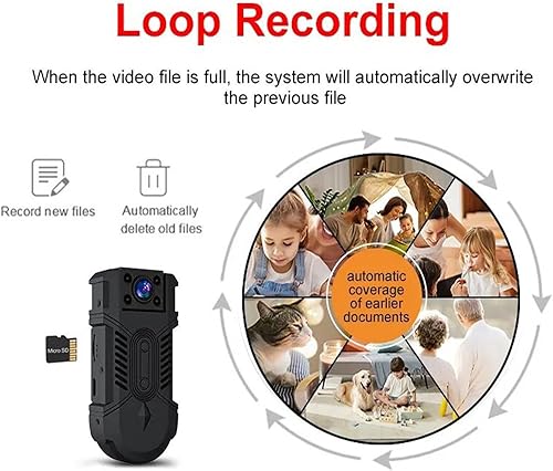 Miniatura 5 de OVEHEL Mini cámara corporal de 64 GB Spy Nanny Cam HD 1080P Video Body Cámara con visión nocturna 6H Auto sobrescritura 1200 mAh (sin Wi-Fi)