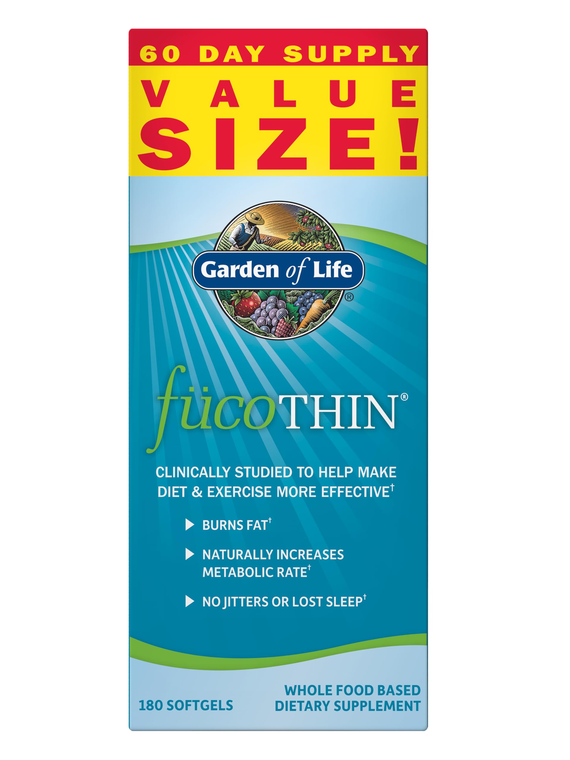 Garden of Life suplemento para controle de peso com fucoxantina e óleo de semente de romã 200 mg, 180 cápsulas gelatinosas