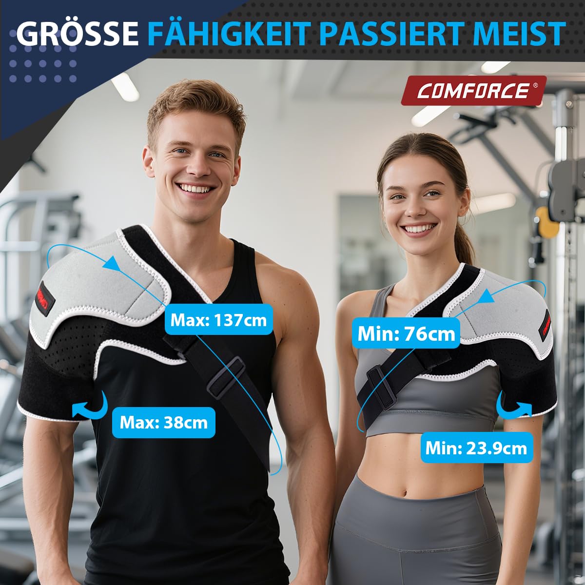 Schulterbandage Rechts & Links für Frauen & Männer, Schulterbandage am rahmen mit Compressionsunterklade für Schulterverletzungen, Sports, Schulterstütze bei Verrenkungen（30-44‘’）